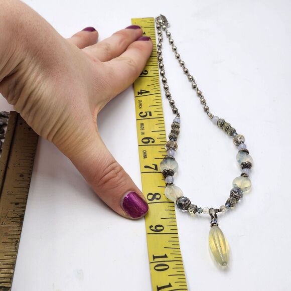 Vintage Desert Heart Glowing Opalite Y Drop Sterling Silver 18" Necklace - Picture 5 of 6